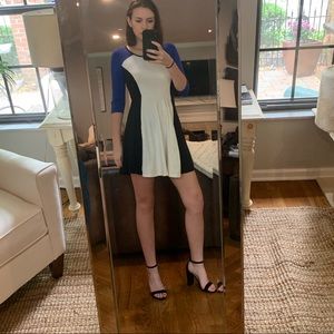 blue black & white 3/4 sleeve Express a-line dress